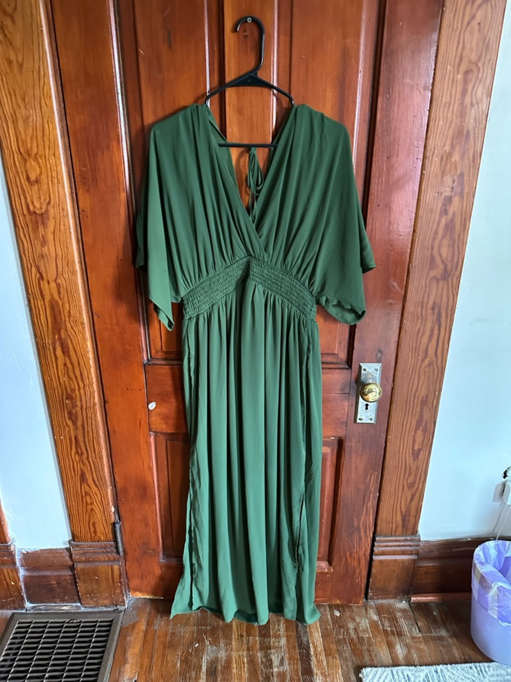 Amazon Olive Green V-Neck Maxi Dress with Tie Back